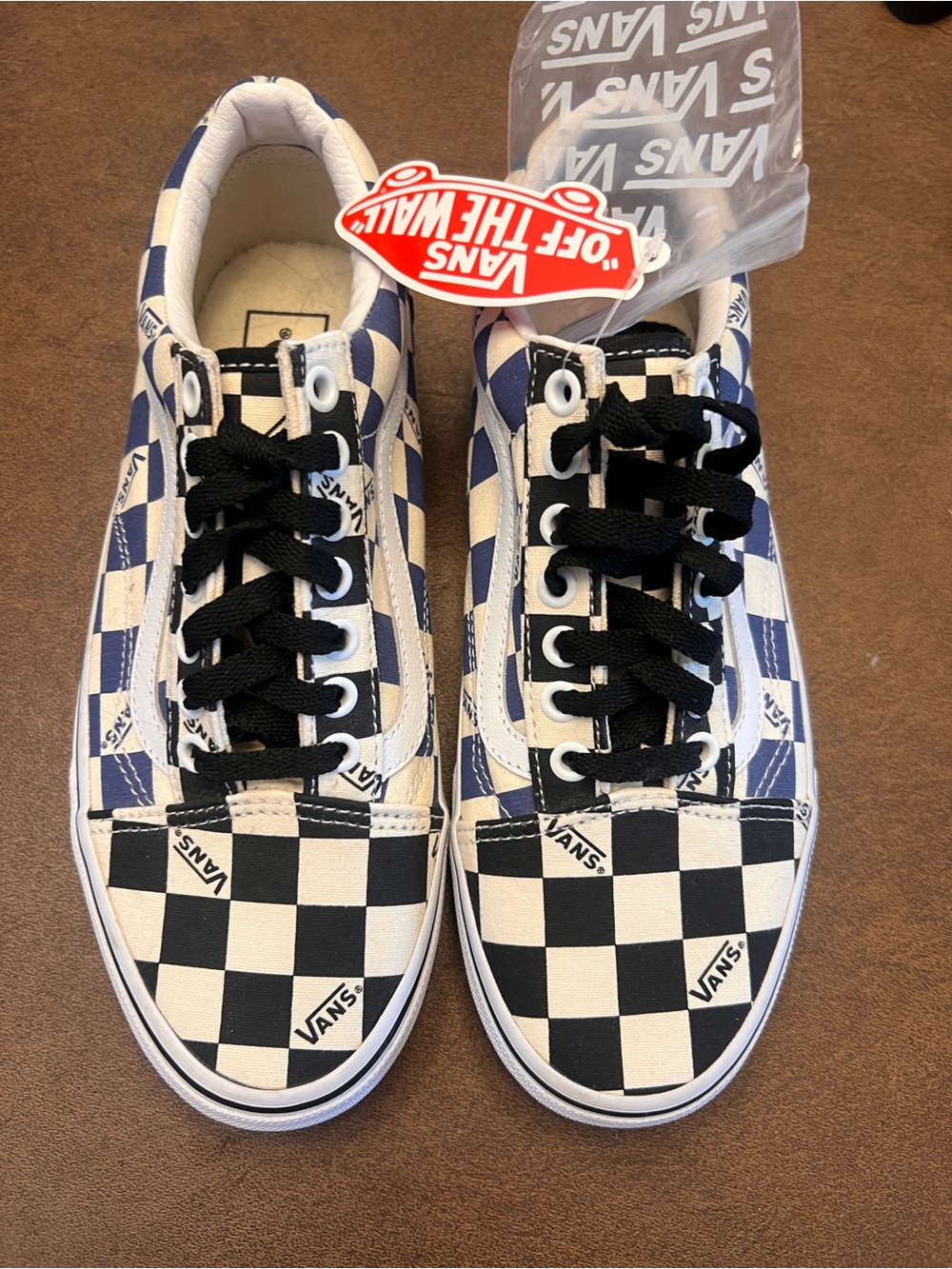 Vans Checkerboard Low-Top Sneakers in Black & Blue